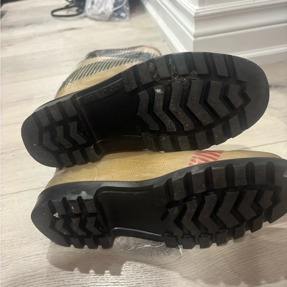 Burberry Beige Black and Red Plaid Rain Boots - Picture 4 of 7